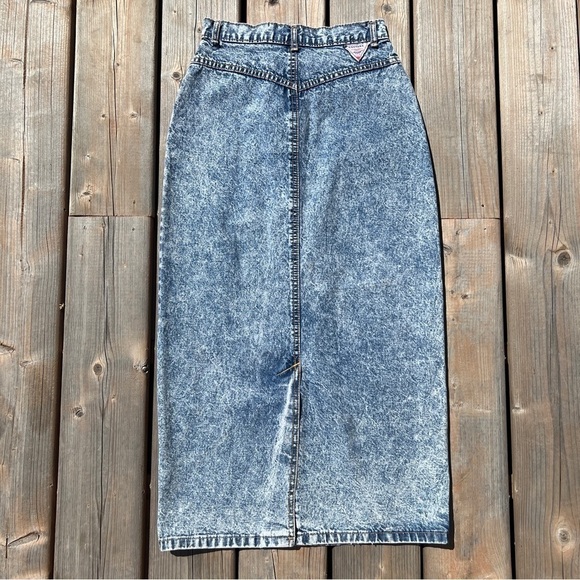 Vintage 80s Santana Jeans Midi High Rise Acid Wash Denim Maxi Skirt - Picture 6 of 16